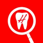 Magnifying glass looking at a tooth logo