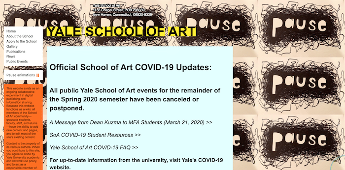 Screenshot of Yale School of Art Website