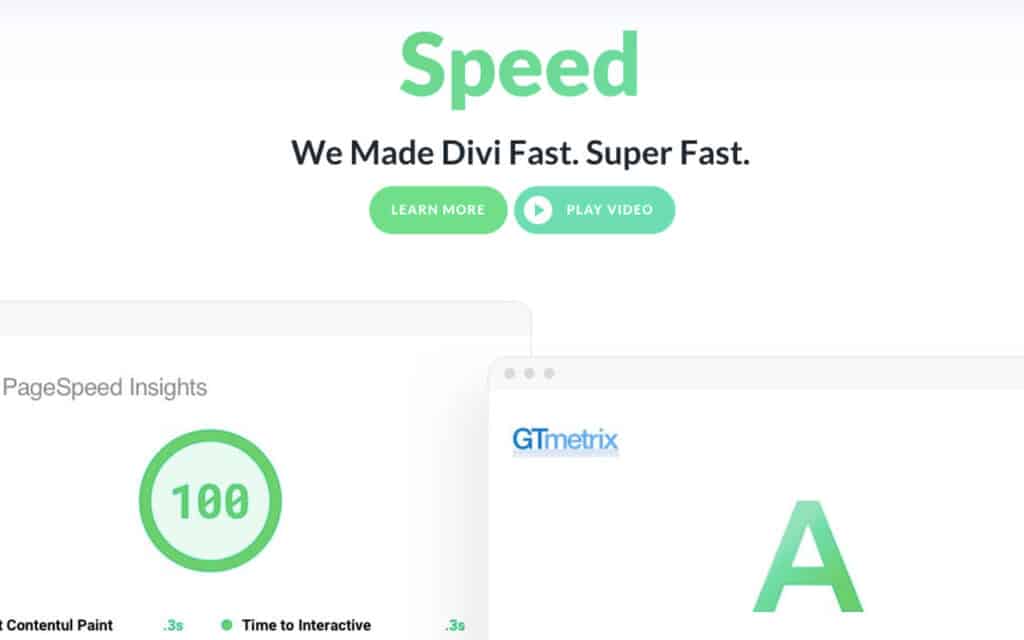 screen shots of Divi page builder speed scores