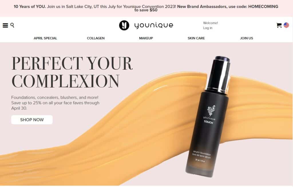 screenshot of the Younique website